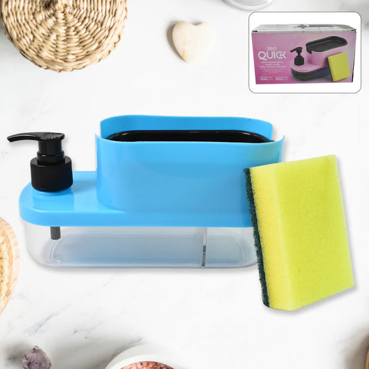 SWAPKART ABS Plastic 3 in 1 Soap Pump Dispenser Dish Soap Liquid Dispenser Sponge Holder Dish Soap Dispenser for Kitchen Sink Countertop Kitchen Bathroom