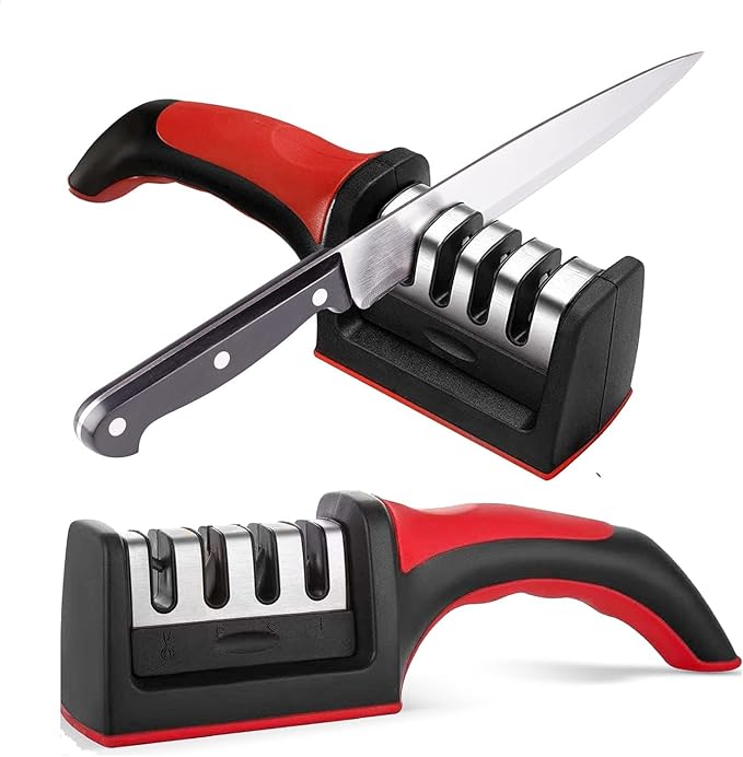 Longzon Manual 3 Stage Knife Sharpener for Kitchen, Knife Sharpener Rod, Knives Sharpening Tool for Steel Knives (1 Unit)