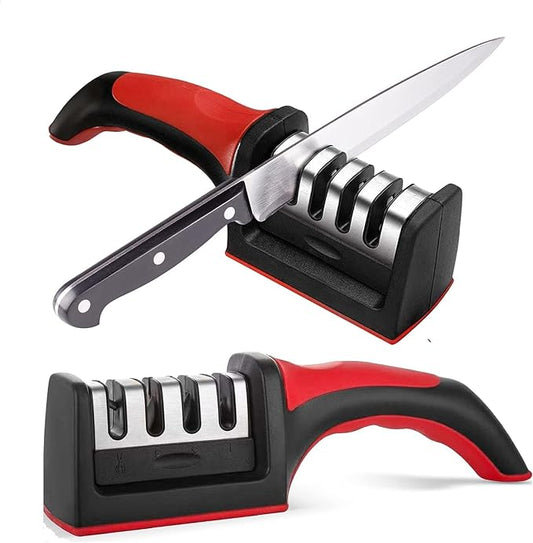 Longzon Manual 3 Stage Knife Sharpener for Kitchen, Knife Sharpener Rod, Knives Sharpening Tool for Steel Knives (1 Unit)