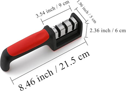 Longzon Manual 3 Stage Knife Sharpener for Kitchen, Knife Sharpener Rod, Knives Sharpening Tool for Steel Knives (1 Unit)