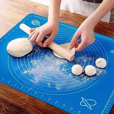 ZELKEY Silicon Fondant Rolling Mat or Silicone Baking Sheet Large with Measurements Stretchable for Kitchen Roti Chapati Cake Pad Cooking Dough Atta Kneading Big Size (Color May Vary)