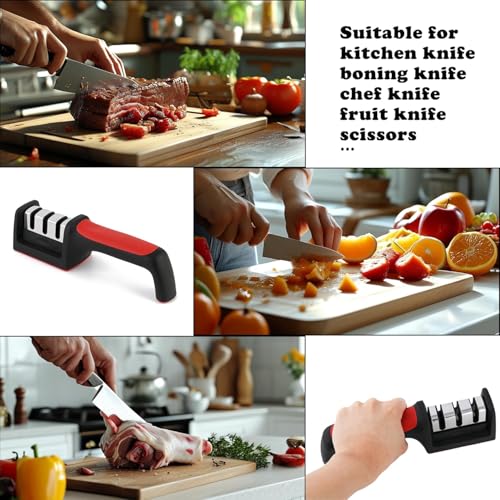 Longzon Manual 3 Stage Knife Sharpener for Kitchen, Knife Sharpener Rod, Knives Sharpening Tool for Steel Knives (1 Unit)